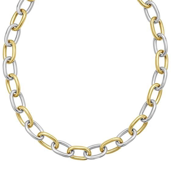 Silver & 18K Lucida Large Oval Link Necklace