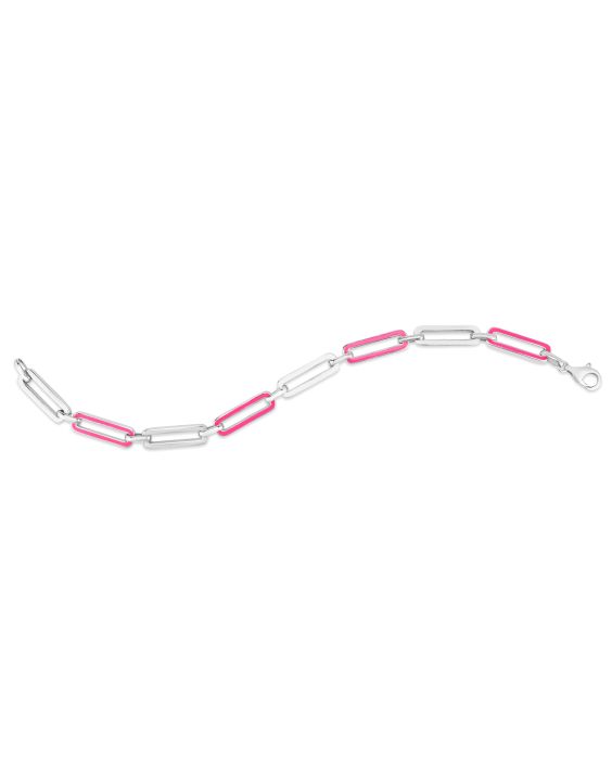 Silver Pink Enamel Paperclip Bracelet