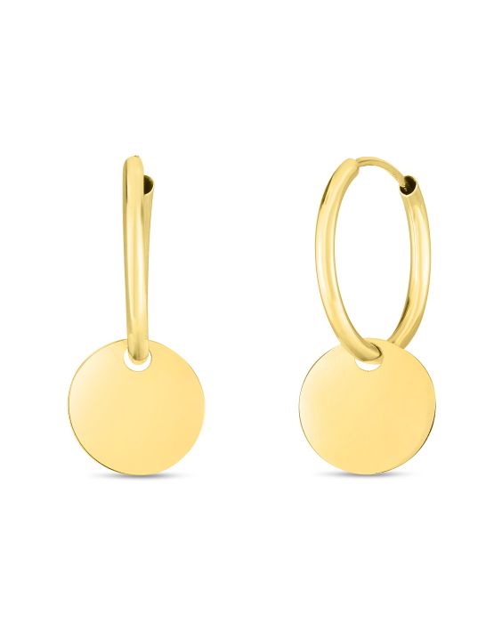 14K Dangle Circle Huggie Earring