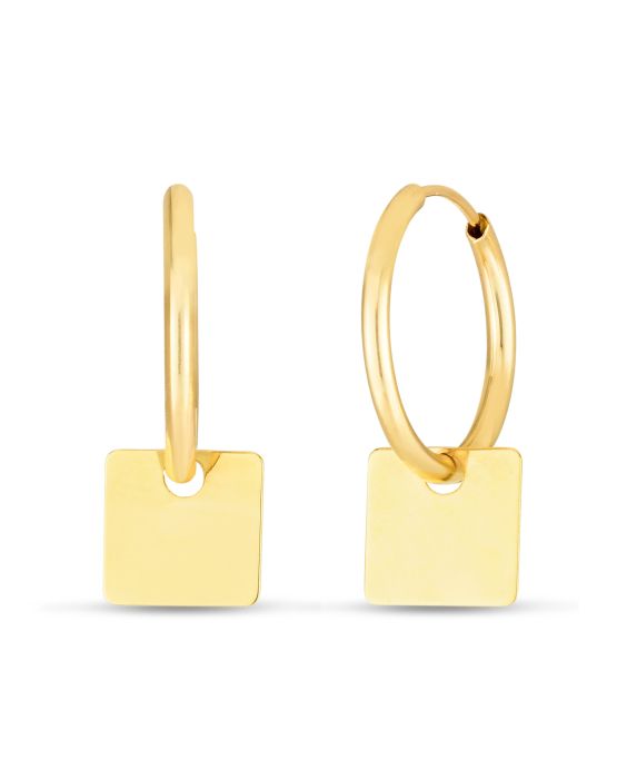 14K Dangle Square Huggie Earring
