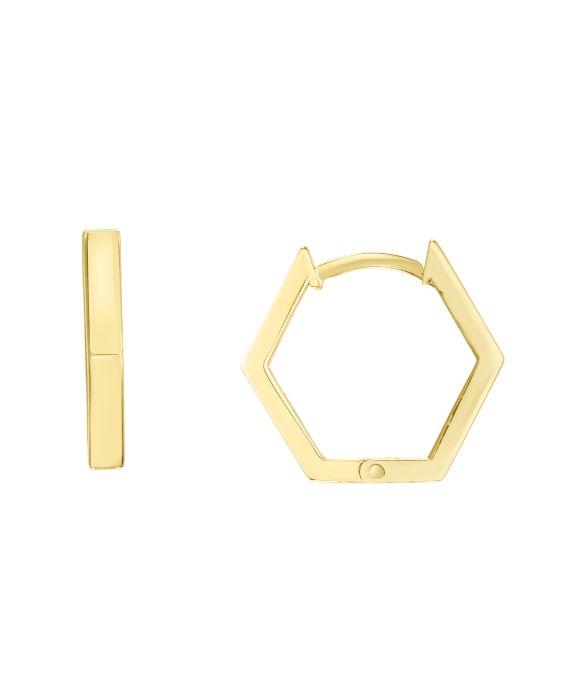 14K Hexagon Huggies