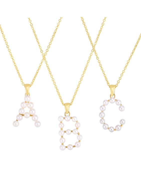 14K Pearl Initial Necklace Series - ALL LETTERS