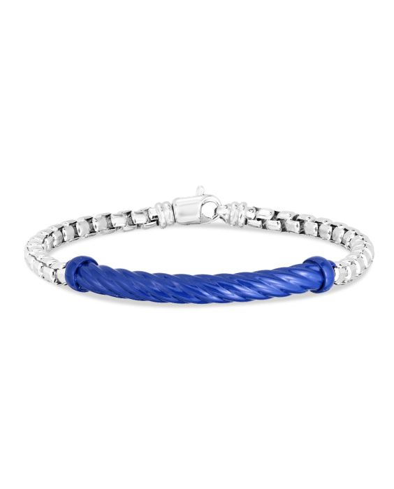 Blue Enamel Men's Cable Bracelet