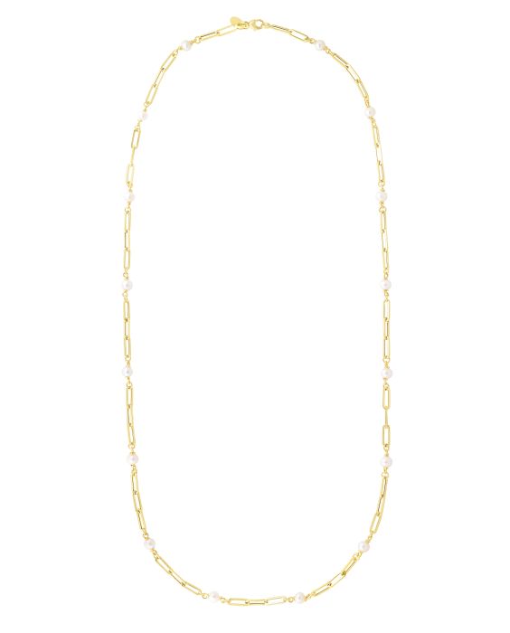14K Pearl Paperclip Link Necklace