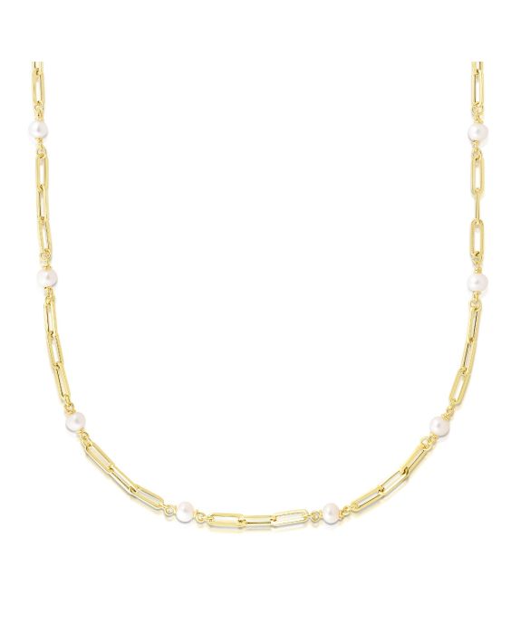 14K Pearl Paperclip Link Necklace