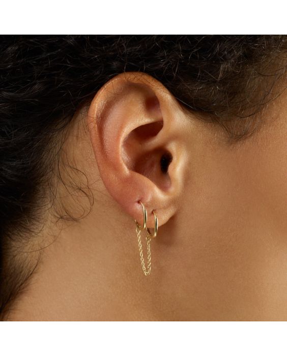 14K Double Pierced Chain Huggies