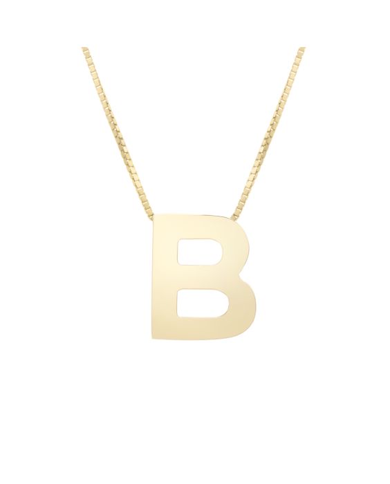 14K Gold Block Letter Initial B Necklace