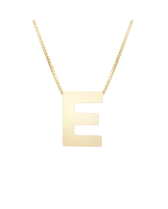 14K Gold Block Letter Initial E Necklace