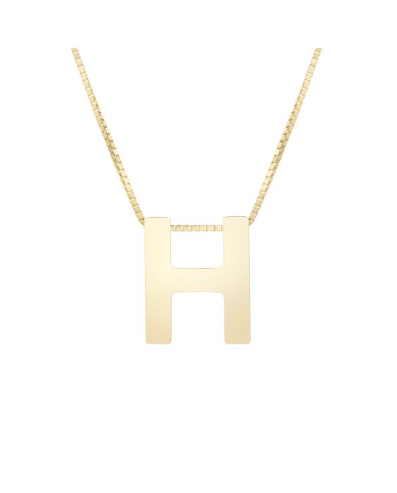 14K Gold Block Letter Initial H Necklace