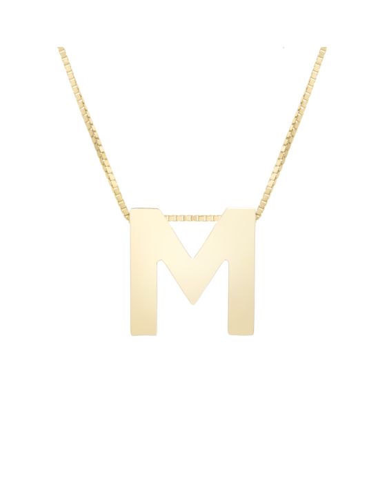 14K Gold Block Letter Initial M Necklace
