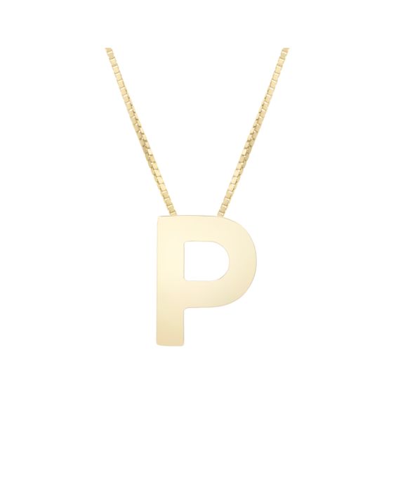 14K Gold Block Letter Initial P Necklace