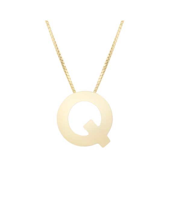 14K Gold Block Letter Initial Q Necklace