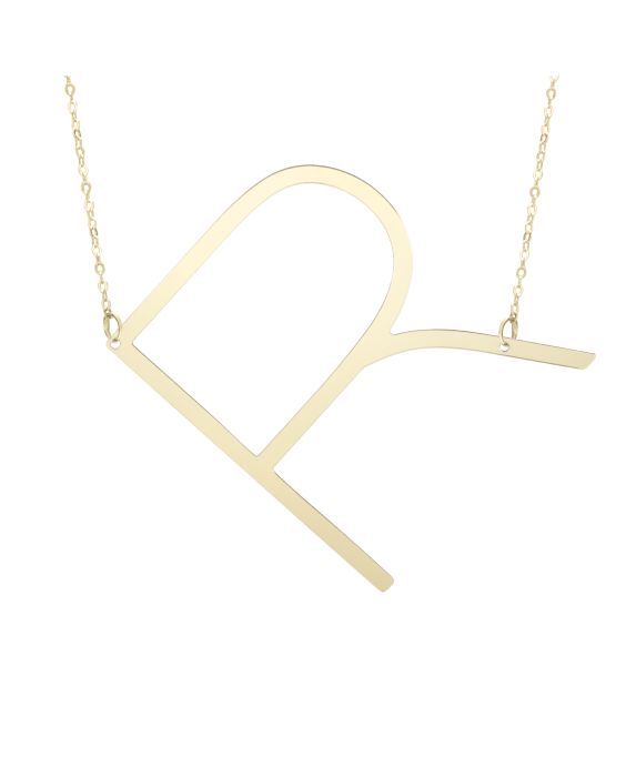 14K Gold Large Initial R Necklace