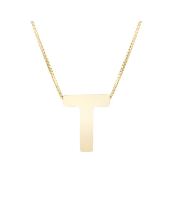 14K Gold Block Letter Initial T Necklace