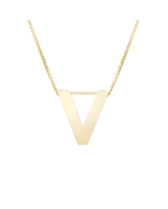 14K Gold Block Letter Initial V Necklace