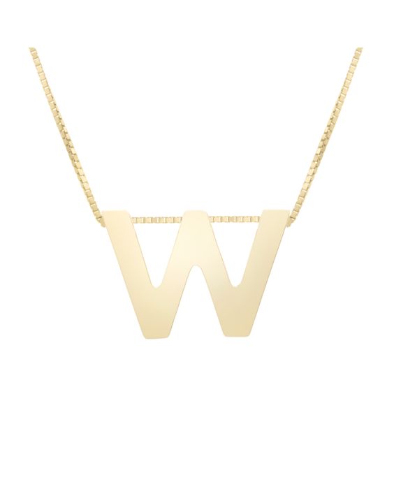 14K Gold Block Letter Initial W Necklace