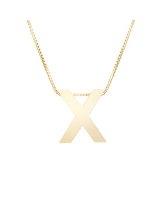 14K Gold Block Letter Initial X Necklace