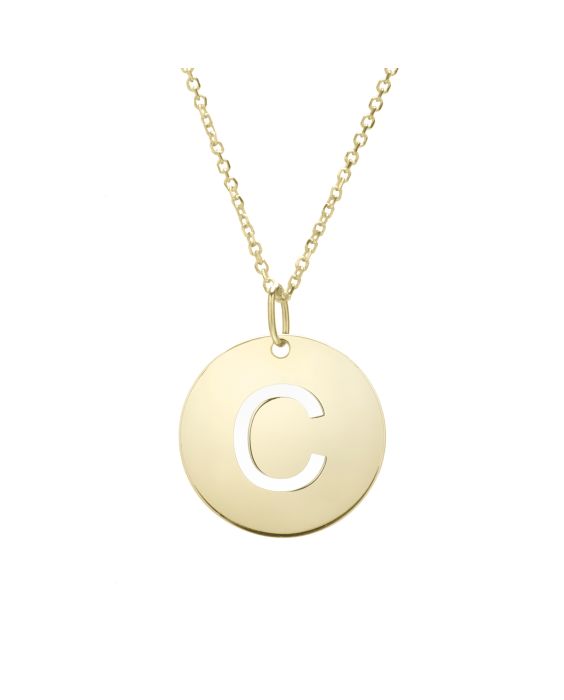 14K Gold Disc Initial C Necklace