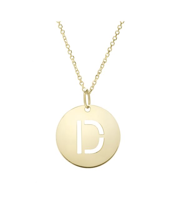 14K Gold Disc Initial D Necklace