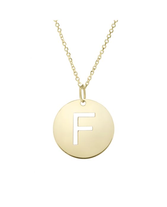 14K Gold Disc Initial F Necklace