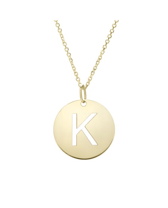 14K Gold Disc Initial K Necklace