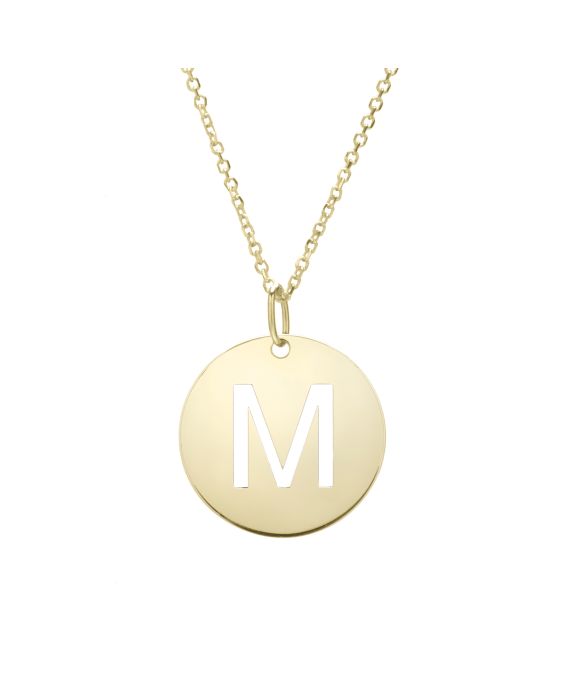 14K Gold Disc Initial M Necklace