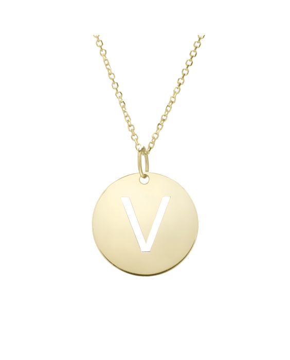 14K Gold Disc Initial V Necklace