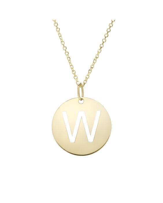 14K Gold Disc Initial W Necklace
