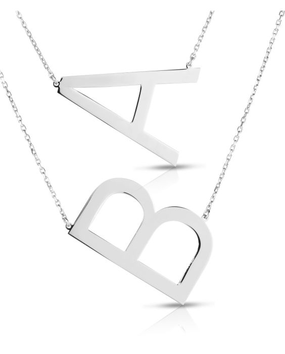 Silver Large Angled Initials Series - ALL LETTERS