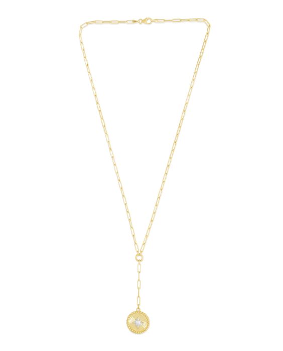 14K Gold Star Two-tone Medallion Lariat Necklace