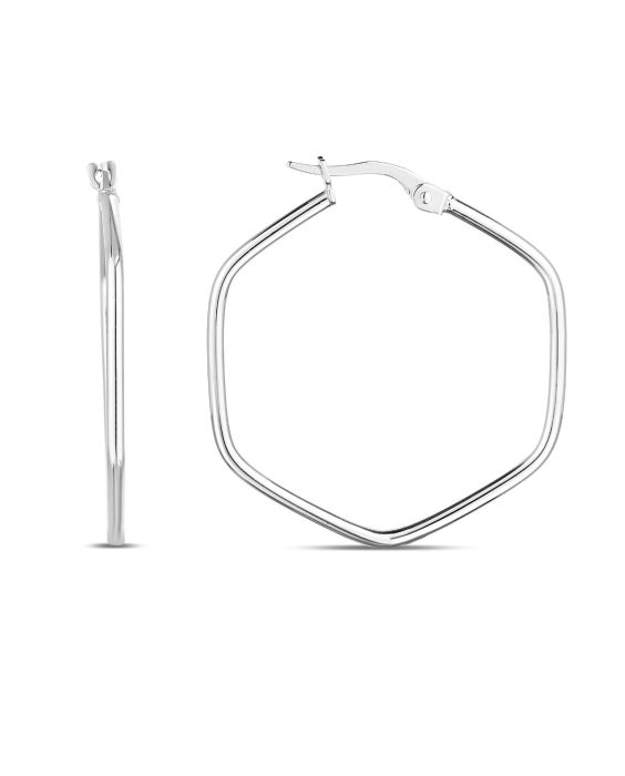14K Rounded Edges Hexagon Hoops