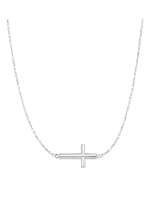 14K Gold Diamond Cut Sideways Cross Necklace