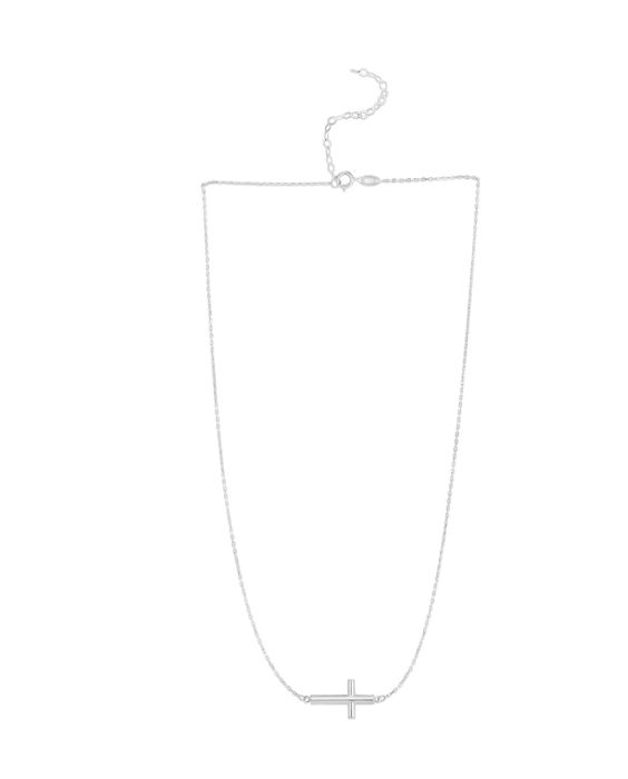14K Gold Diamond Cut Sideways Cross Necklace