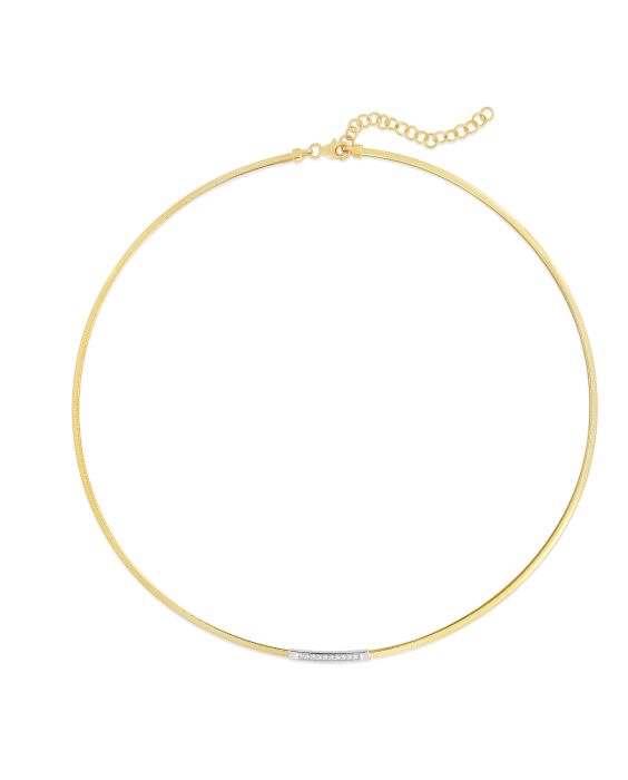 14K Gold Skinny Omega Diamond Bar Necklace