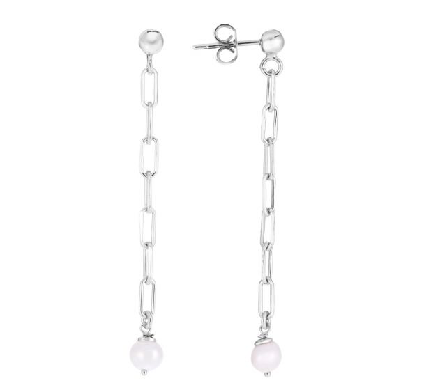 Silver Pearl Chain Straight Drop Earrings