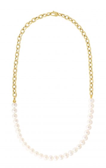 14k Gold Link and Pearl Necklace