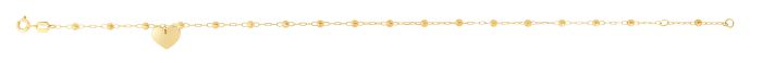 14K Gold Dangle Heart and Bead Station Anklet