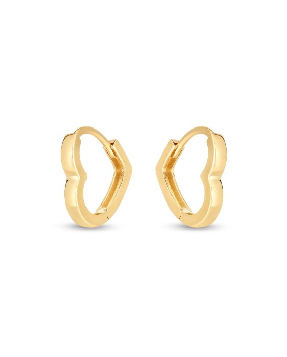 14K Heart Huggie Hoops