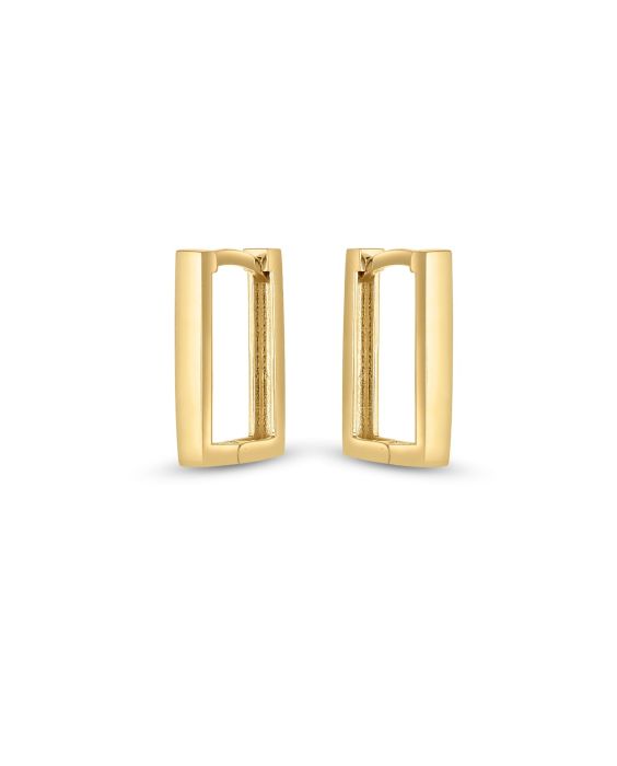 14K Rectangle Huggie Hoops