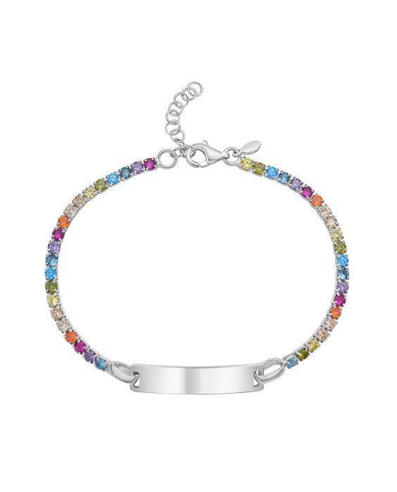 Silver Rainbow CZ ID Bracelet