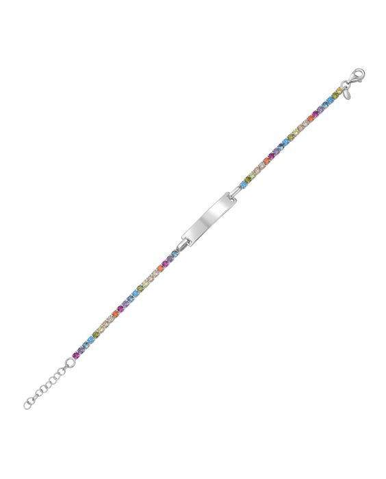 Silver Rainbow CZ ID Bracelet