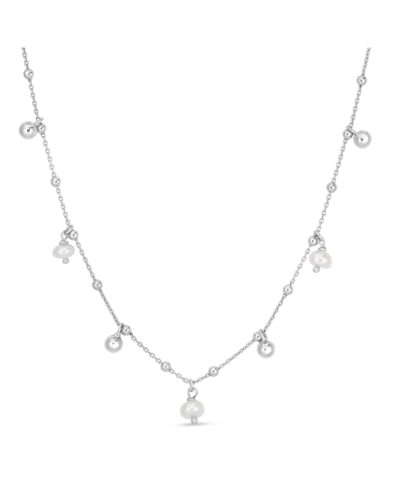 Silver Pearl Station Charm Necklace