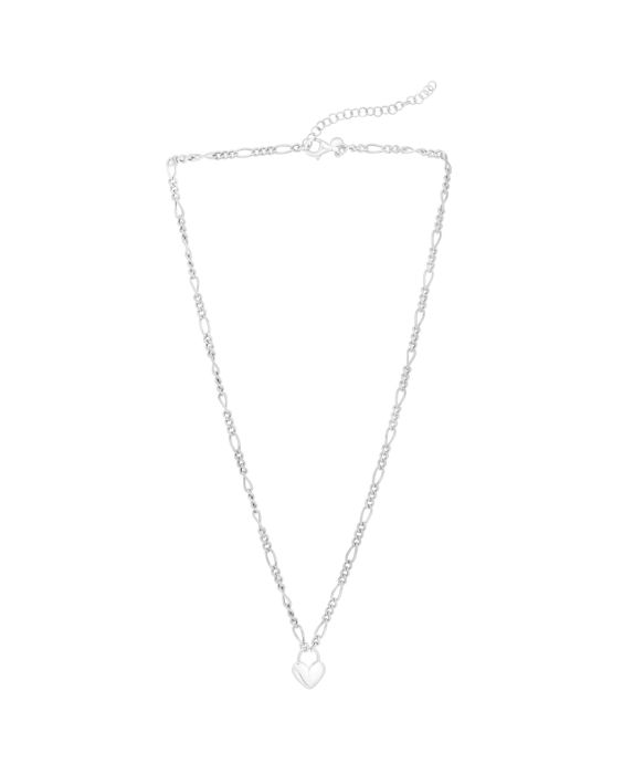 Silver Heart Padlock Figaro Necklace