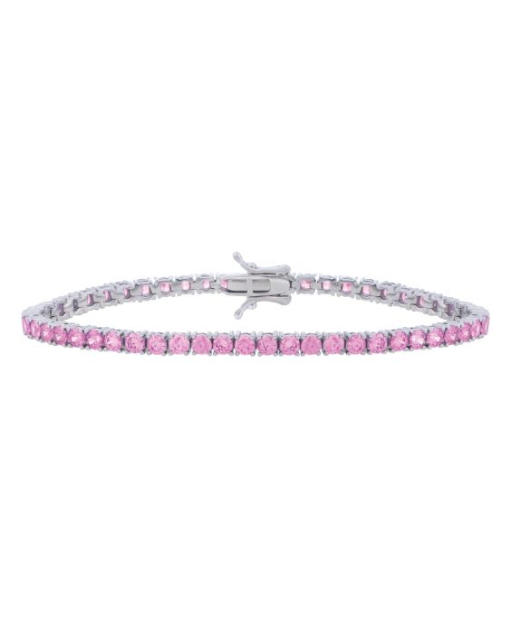 Silver Pink CZ Tennis Bracelet