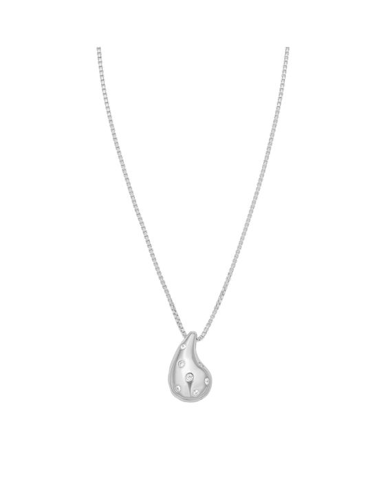 Silver Puffed Raindrop Necklace with CZ