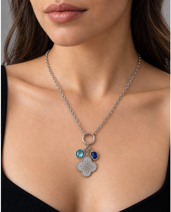 Silver Flower CZ Charm Necklace