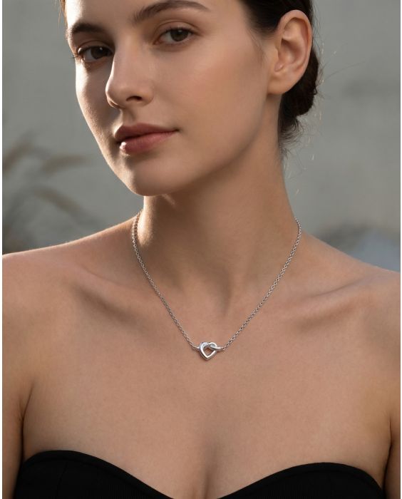 Silver Stationed Open Knot Heart on Rolo Necklace