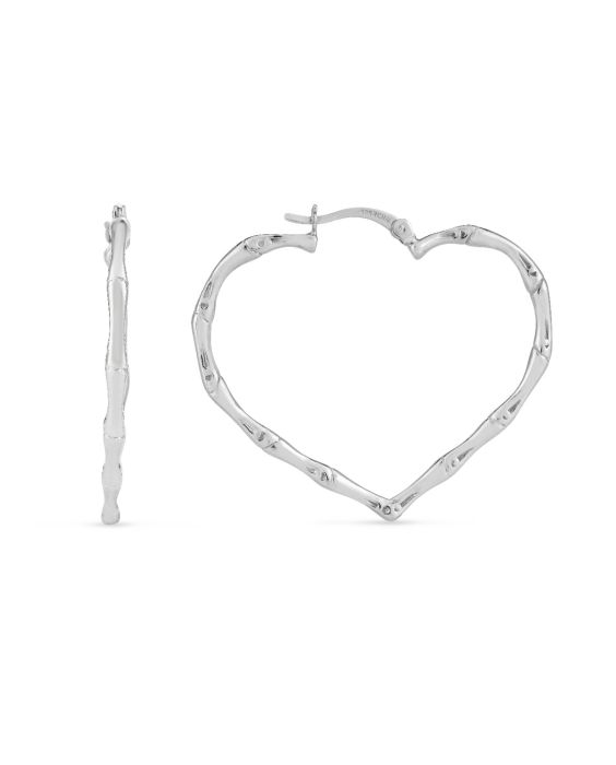 Silver Heart Bamboo Hoops