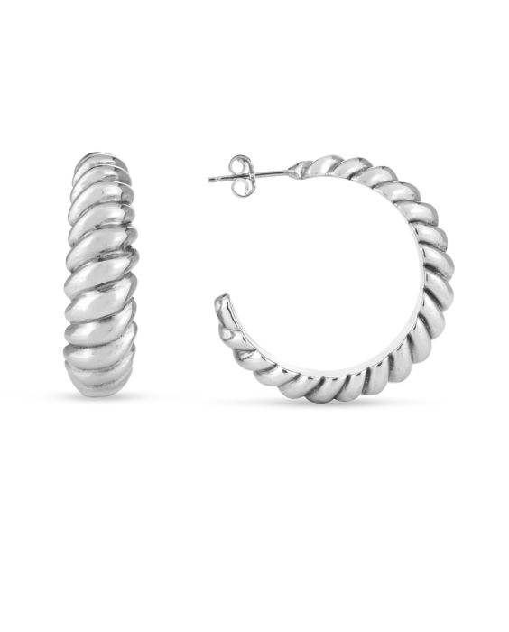 Silver Large Ribbed Hoops