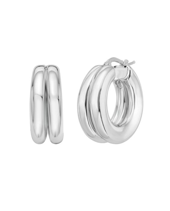 Silver Puffed Double Row Hoops